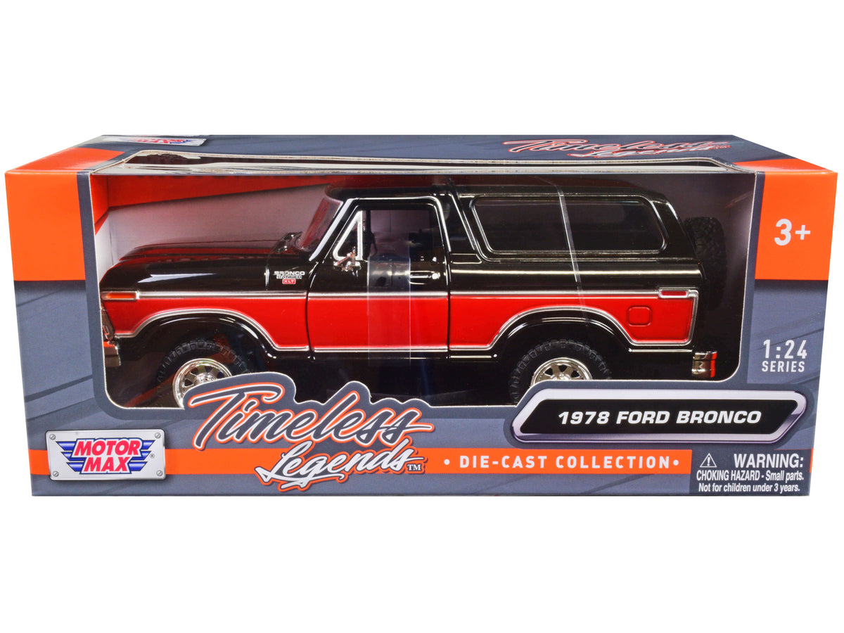 1978 Ford Bronco Ranger XLT with Spare Tire Black and Red 'Timeless Legends' Series 1/24 Diecast Model Car by Motormax