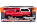 1978 Ford Bronco Custom Red and White 'Timeless Legends' Series 1/24 Diecast Model Car by Motormax