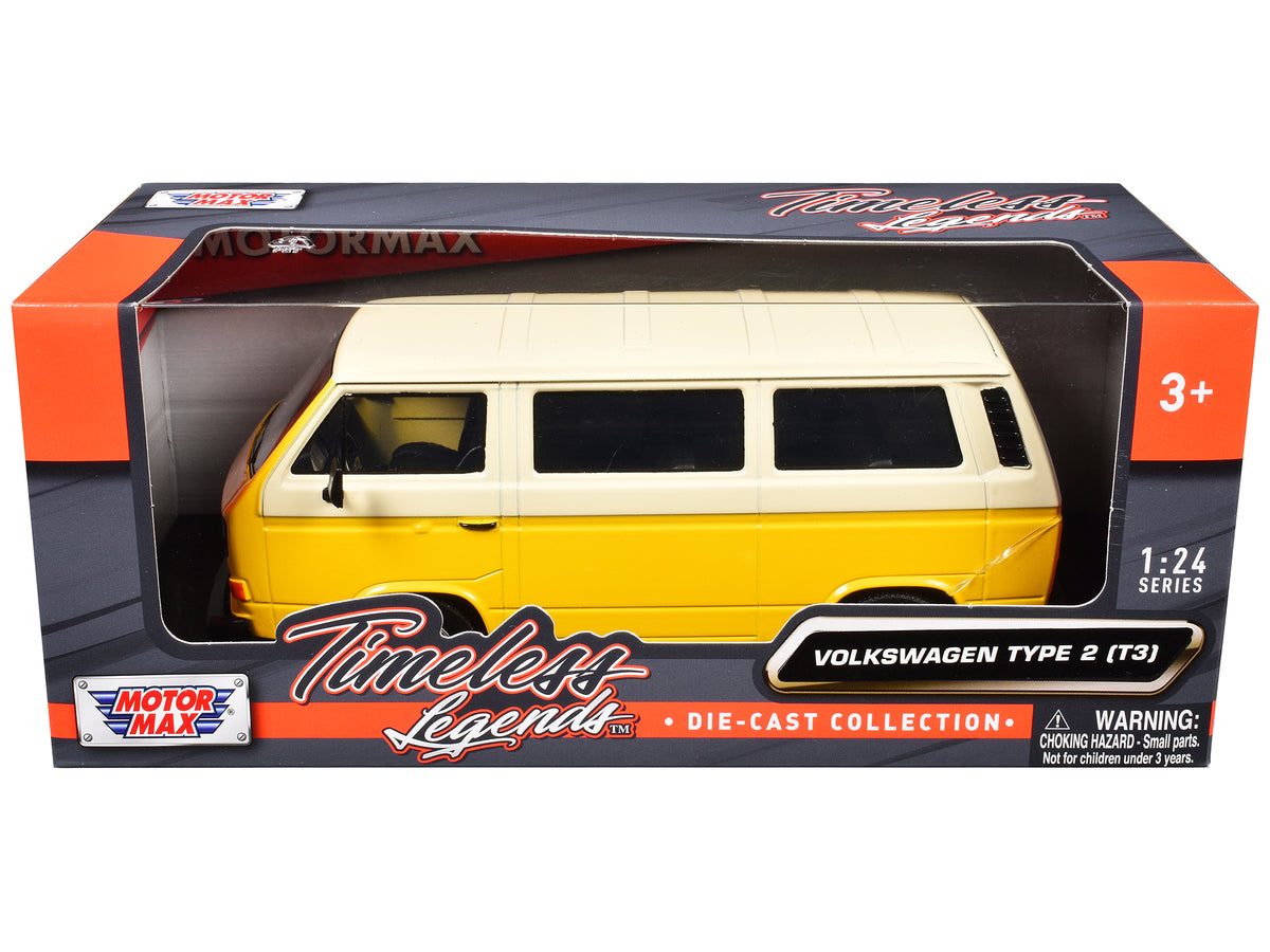 Volkswagen Type 2 (T3) Van Yellow and Beige 'Timeless Legends' Series 1/24 Diecast Model Car by Motormax