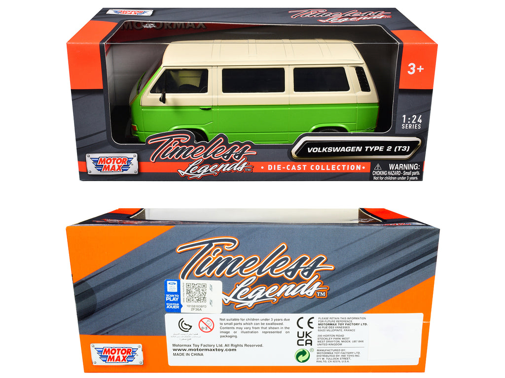 Volkswagen Type 2 (T3) Van Green and Beige 'Timeless Legends' Series 1/24 Diecast Model Car by Motormax