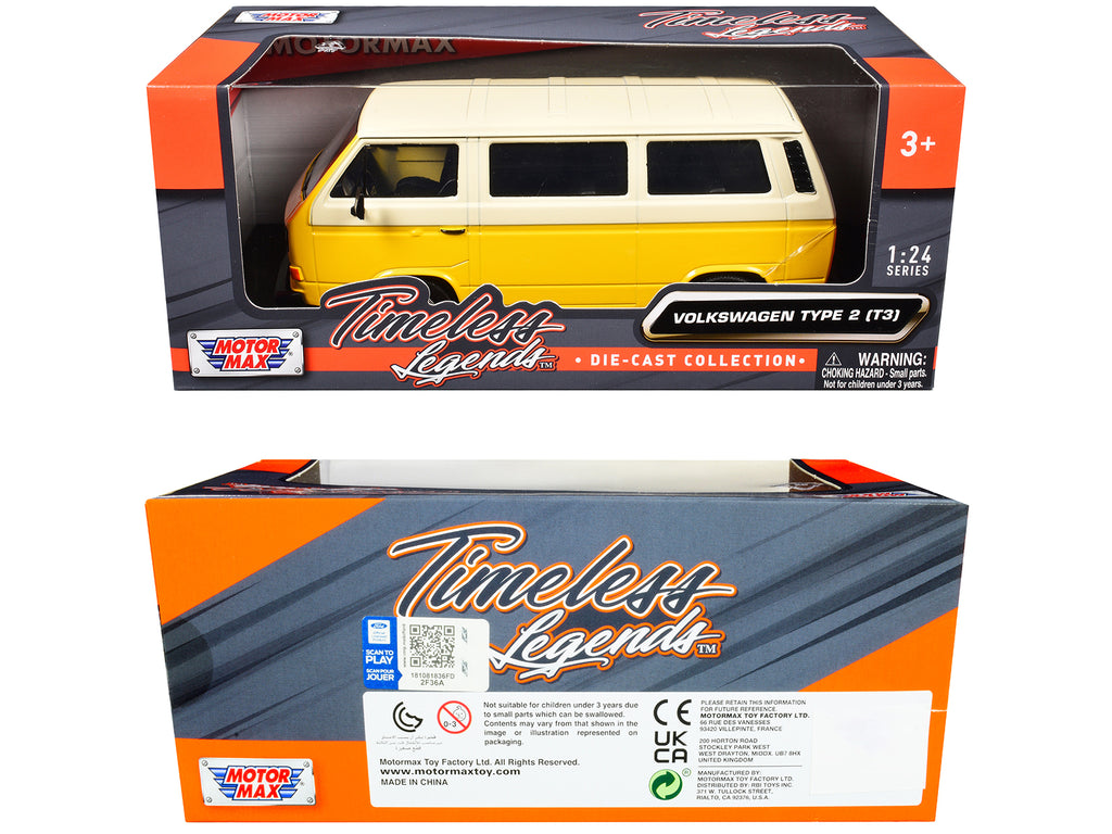 Volkswagen Type 2 (T3) Van Yellow and Beige 'Timeless Legends' Series 1/24 Diecast Model Car by Motormax