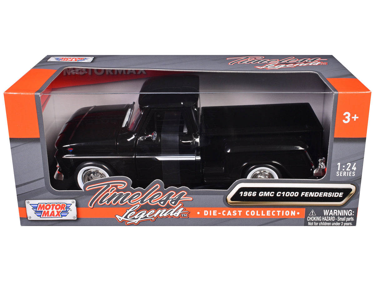 1966 GMC C1000 Fenderside Pickup Truck Black 'Timeless Legends' Series 1/24 Diecast Model Car by Motormax
