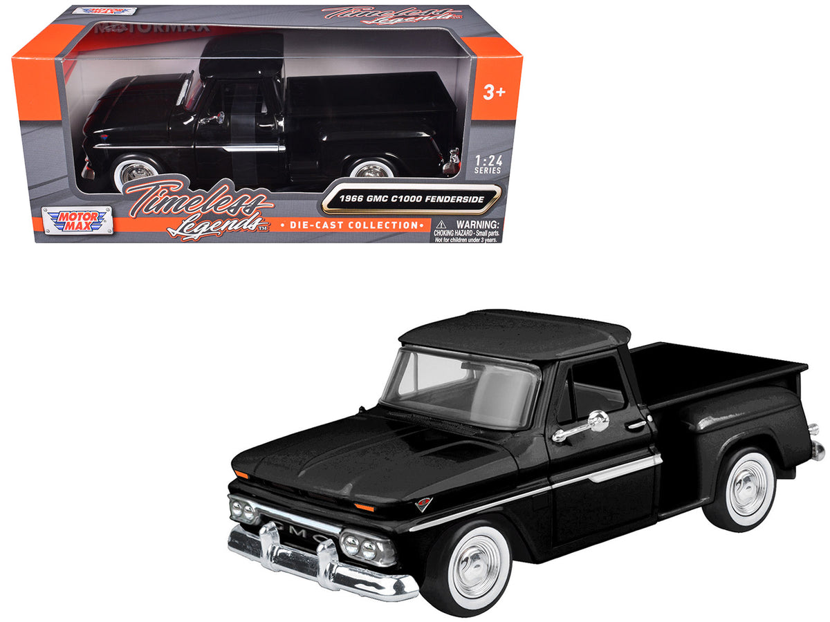 1966 GMC C1000 Fenderside Pickup Truck Black 'Timeless Legends' Series 1/24 Diecast Model Car by Motormax