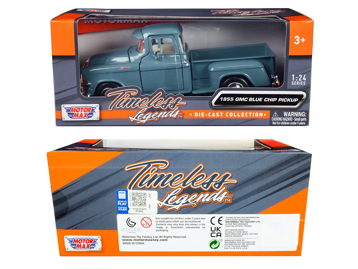 1955 GMC Blue Chip Pickup Truck Light Blue 'Timeless Legends' Series 1/24 Diecast Model Car by Motormax