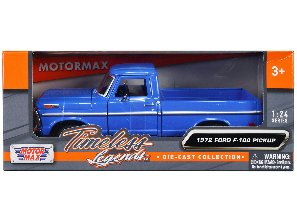 1972 Ford F-100 Pickup Truck Blue 'Timeless Legends' Series 1/24 Diecast Model Car by Motormax
