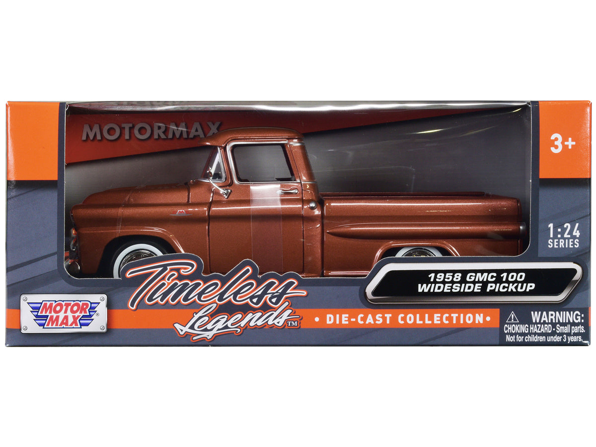 1958 GMC 100 Wideside Pickup Truck Brown Metallic 'Timeless Legends' Series 1/24 Diecast Model Car by Motormax