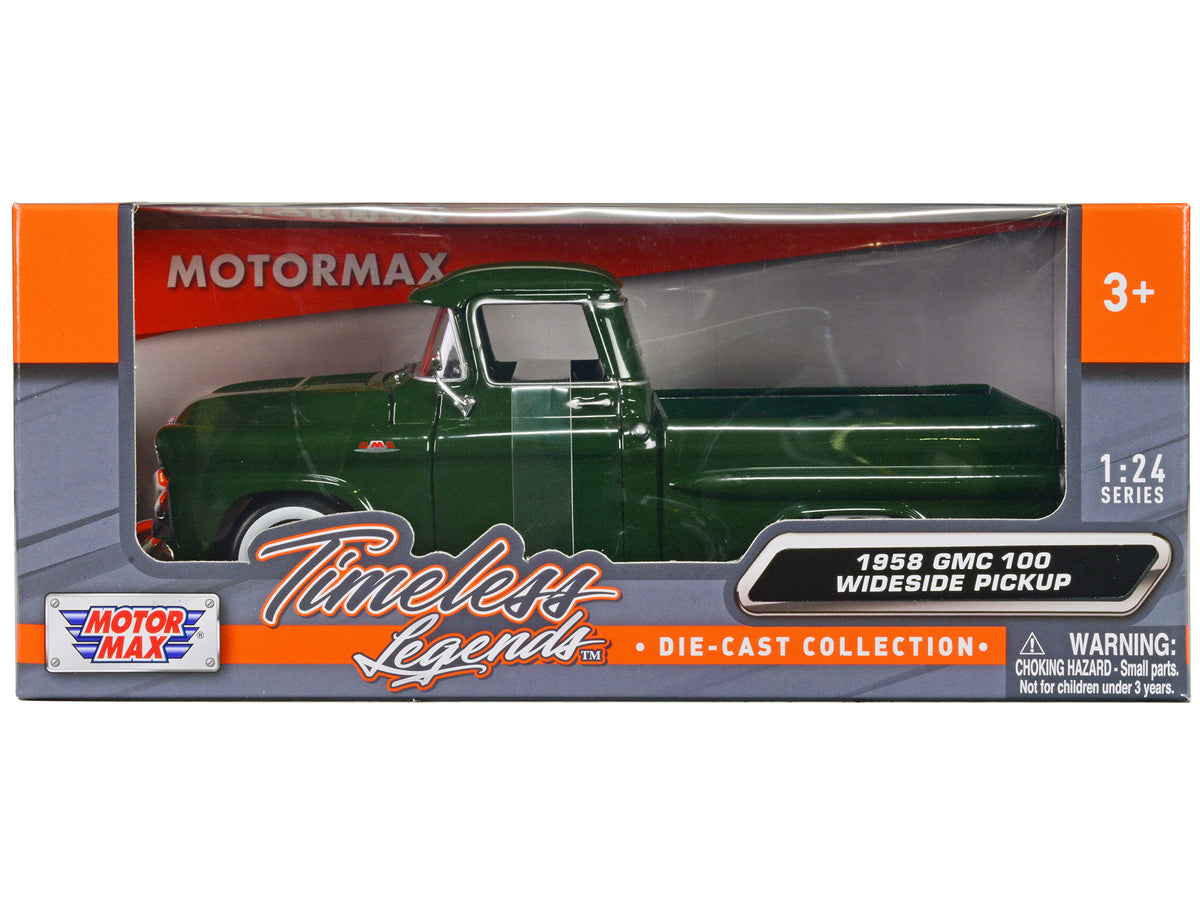 1958 GMC 100 Wideside Pickup Truck Green 'Timeless Legends' Series 1/24 Diecast Model Car by Motormax