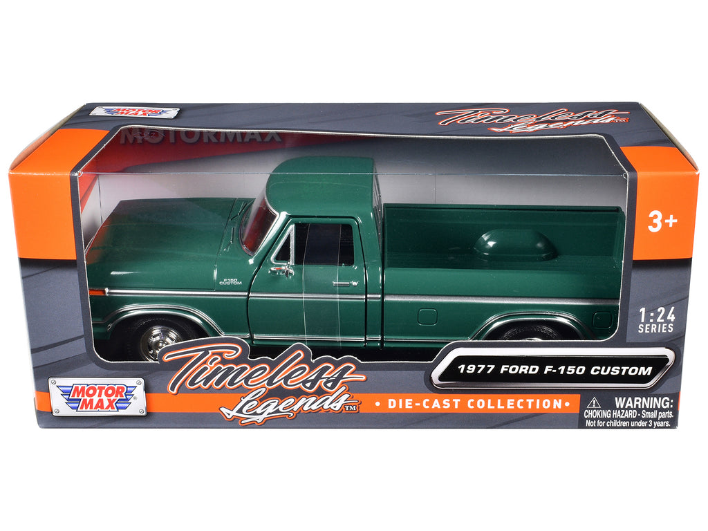 1977 Ford F-150 Custom Pickup Truck Green 'Timeless Legends' Series 1/24 Diecast Model Car by Motormax