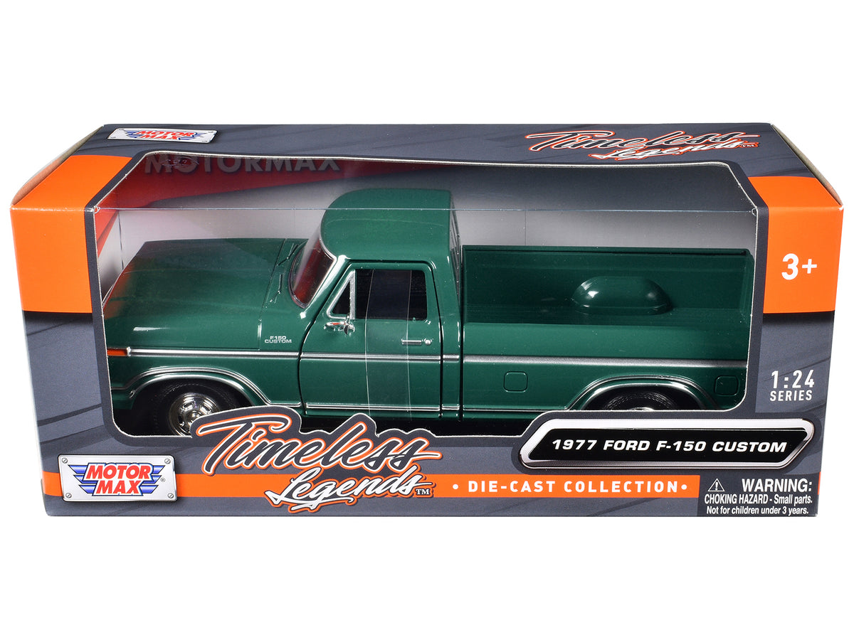 1977 Ford F-150 Custom Pickup Truck Green 'Timeless Legends' Series 1/24 Diecast Model Car by Motormax