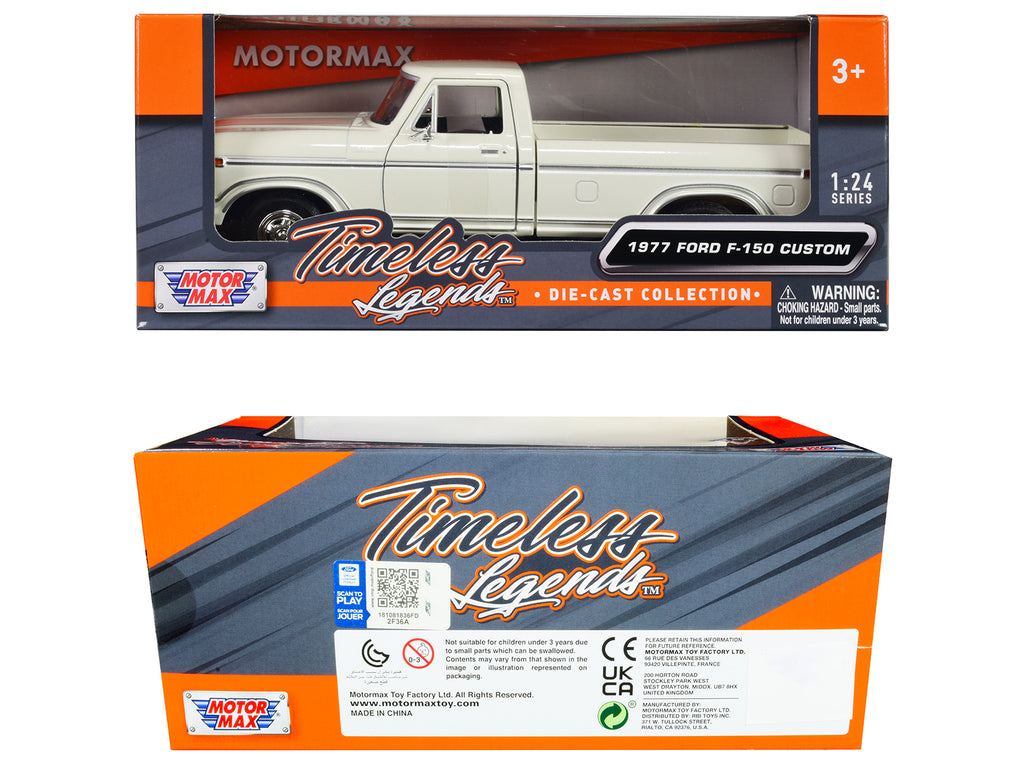 1977 Ford F-150 Custom Pickup Truck White 'Timeless Legends' Series 1/24 Diecast Model Car by Motormax