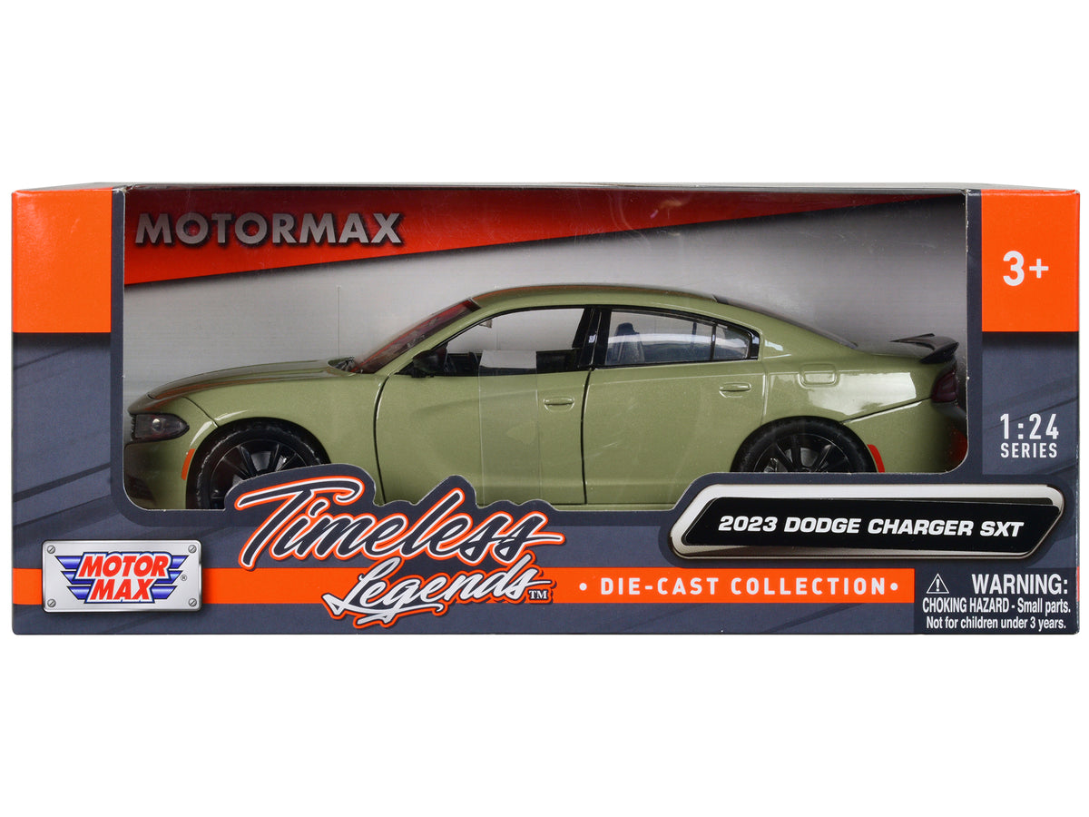 2023 Dodge Charger SXT Green Metallic 'Timeless Legends' Series 1/24 Diecast Model Car by Motormax