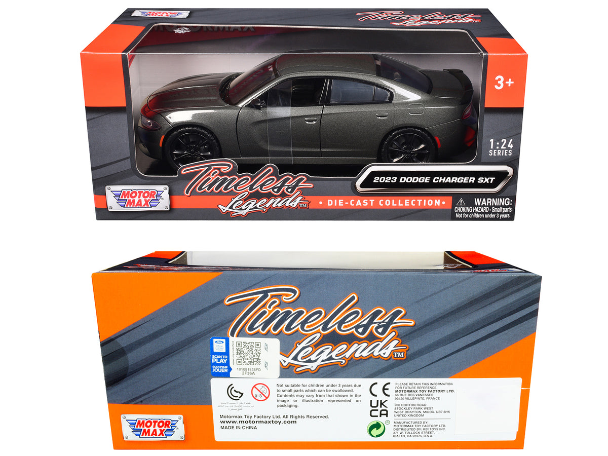 2023 Dodge Charger SXT Gray Metallic 'Timeless Legends' Series 1/24 Diecast Model Car by Motormax