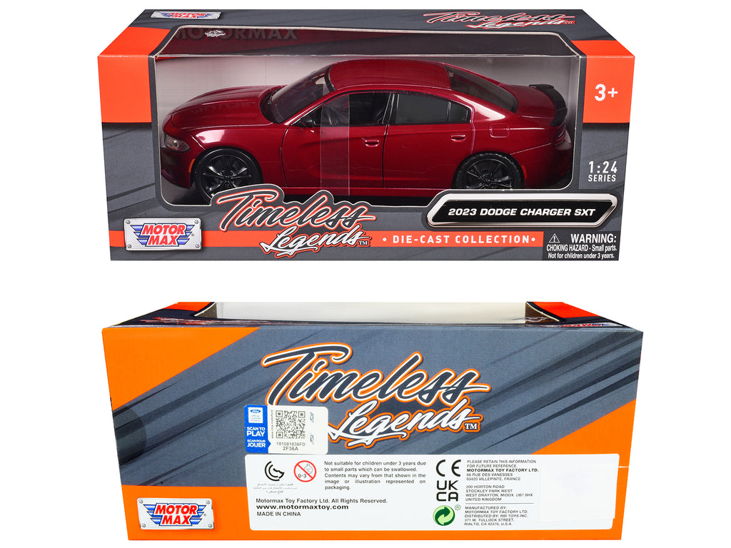 2023 Dodge Charger SXT Red Metallic 'Timeless Legends' Series 1/24 Diecast Model Car by Motormax