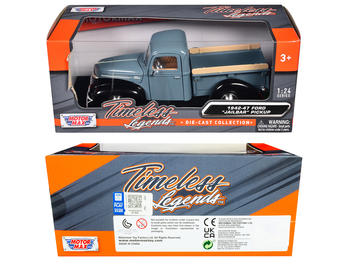 1942-47 Ford 'Jailbar' Pickup Truck Blue and Black 'Timeless Legends' Series 1/24 Diecast Model Car by Motormax