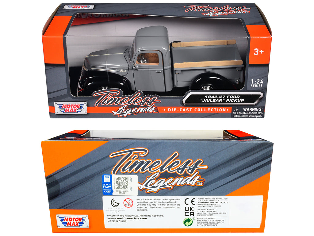 1942-47 Ford 'Jailbar' Pickup Truck Gray and Black 'Timeless Legends' Series 1/24 Diecast Model Car by Motormax