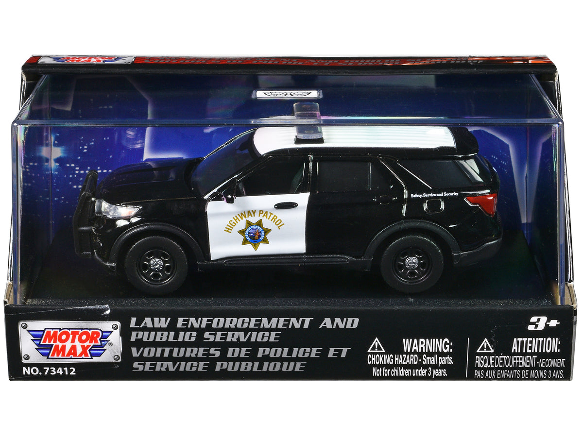 2022 Ford Police Interceptor Utility 'California Highway Patrol' Black and White 'Law Enforcement and Public Service' Series 1/43 Diecast Model Car by Motormax