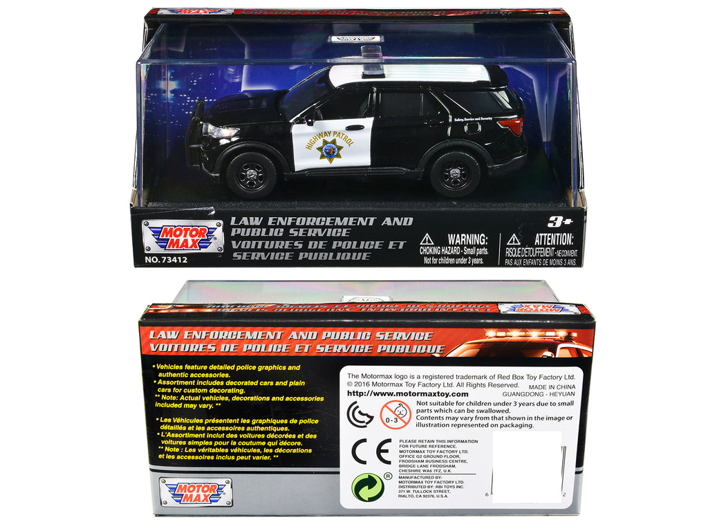 2022 Ford Police Interceptor Utility 'California Highway Patrol' Black and White 'Law Enforcement and Public Service' Series 1/43 Diecast Model Car by Motormax