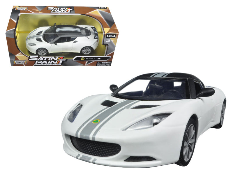 Lotus Evora S Matt White with Black Top and Gray Stripes 'Satin Paint' Series 1/24 Diecast Model Car by Motormax