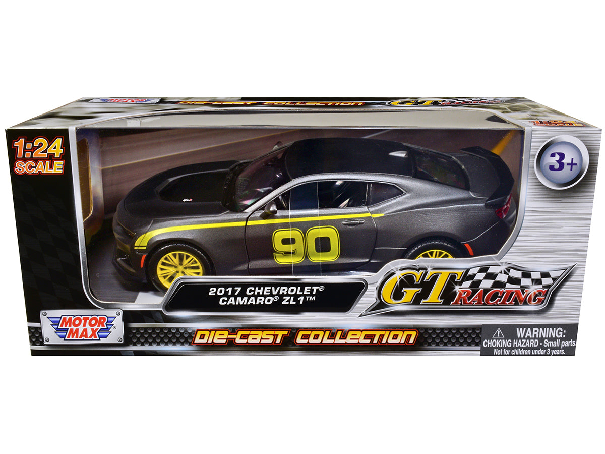 2017 Chevrolet Camaro ZL1 #90 Matt Gray with Yellow Stripes 'GT Racing' Series 1/24 Diecast Model Car by Motormax