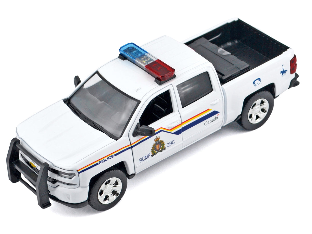 2017 Chevrolet Silverado 1500 LT Z71 Crew Cab Pickup Truck 'Royal Canadian Mounted Police' White with Flashing Light Bar and Front and Rear Lights and Sounds 'Law Enforcement and Public Service' Series 1/24-1/27 Diecast Model Car by Motormax