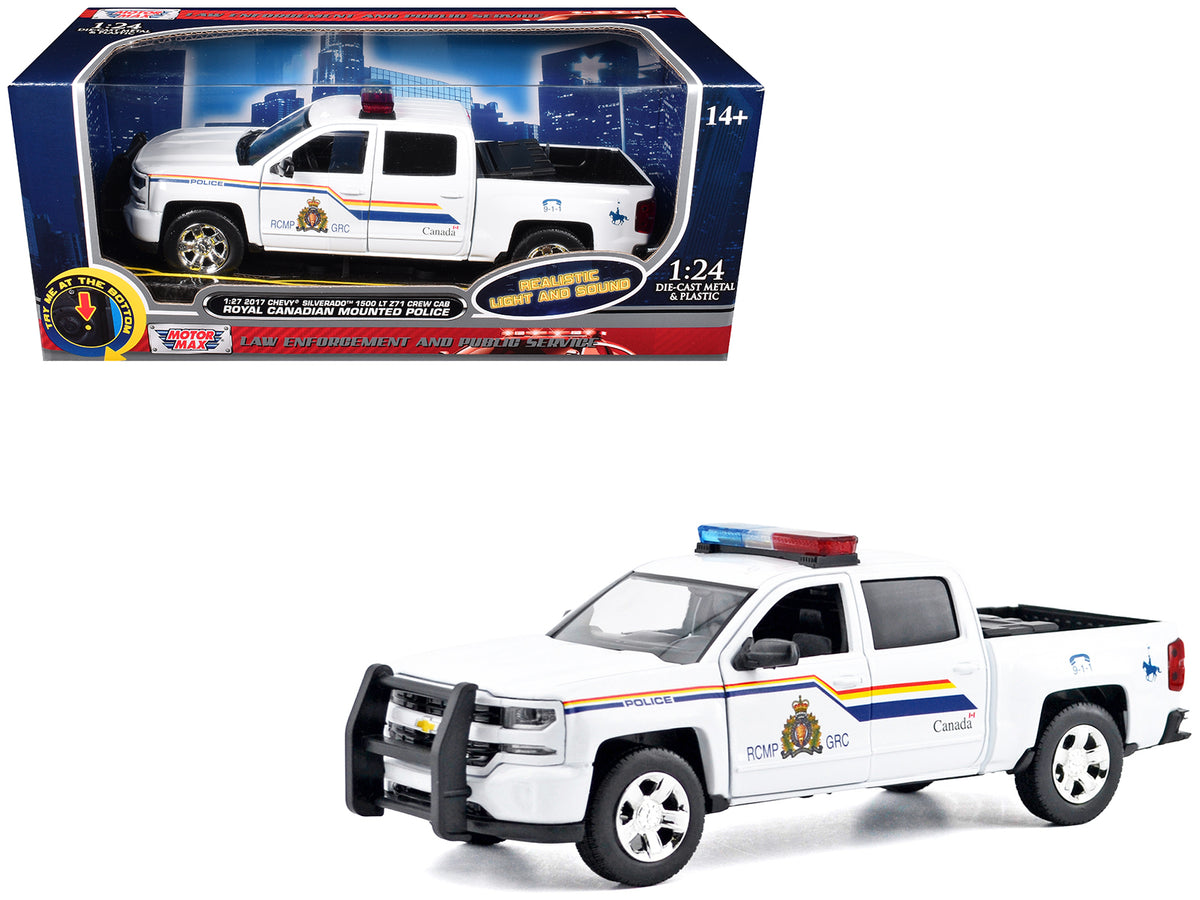 2017 Chevrolet Silverado 1500 LT Z71 Crew Cab Pickup Truck 'Royal Canadian Mounted Police' White with Flashing Light Bar and Front and Rear Lights and Sounds 'Law Enforcement and Public Service' Series 1/24-1/27 Diecast Model Car by Motormax