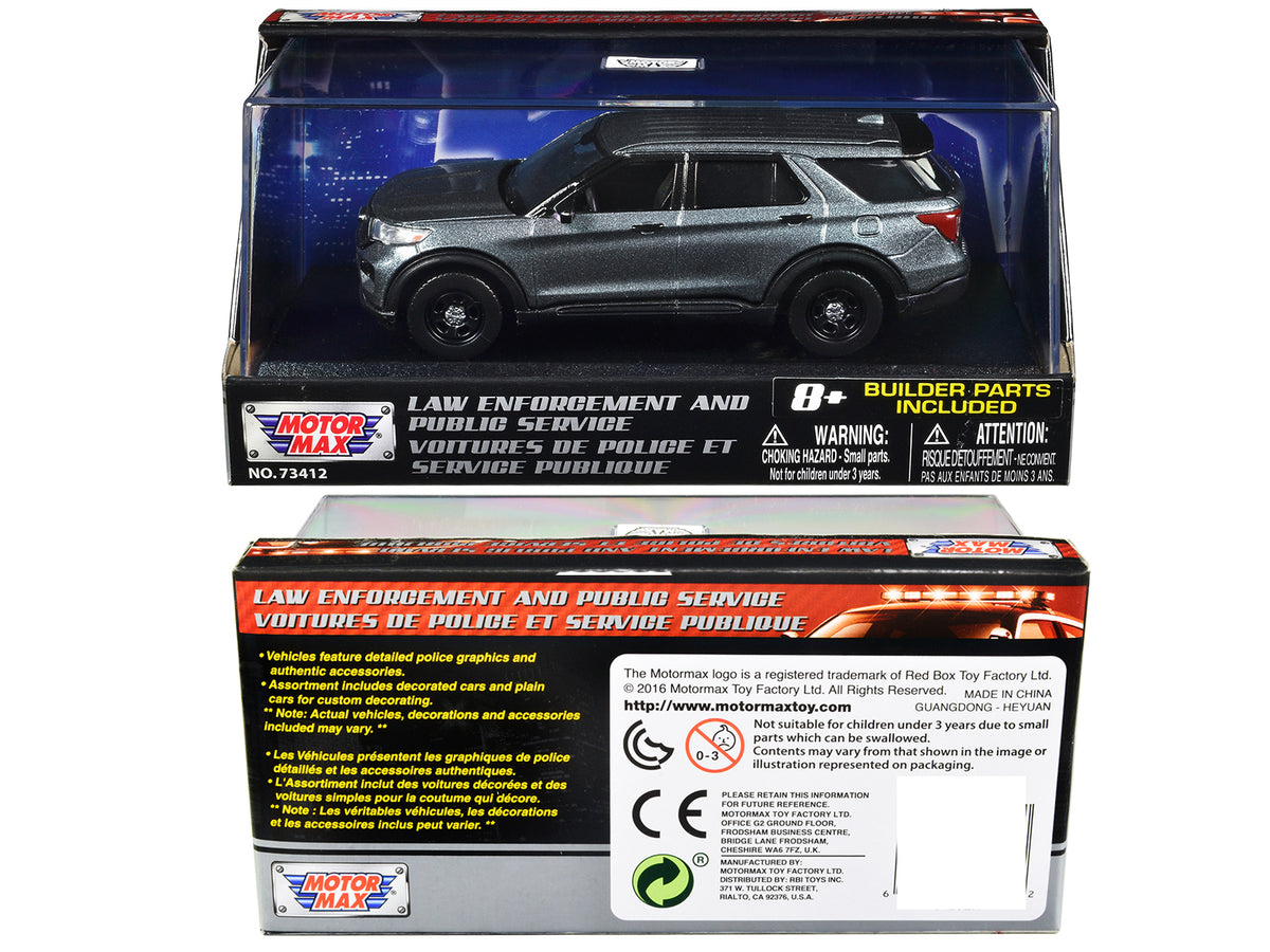 2022 Ford Police Interceptor Utility Gray Metallic Unmarked 'Custom Builder's Kit' 'Law Enforcement and Public Service' Series 1/43 Diecast Model Car by Motormax