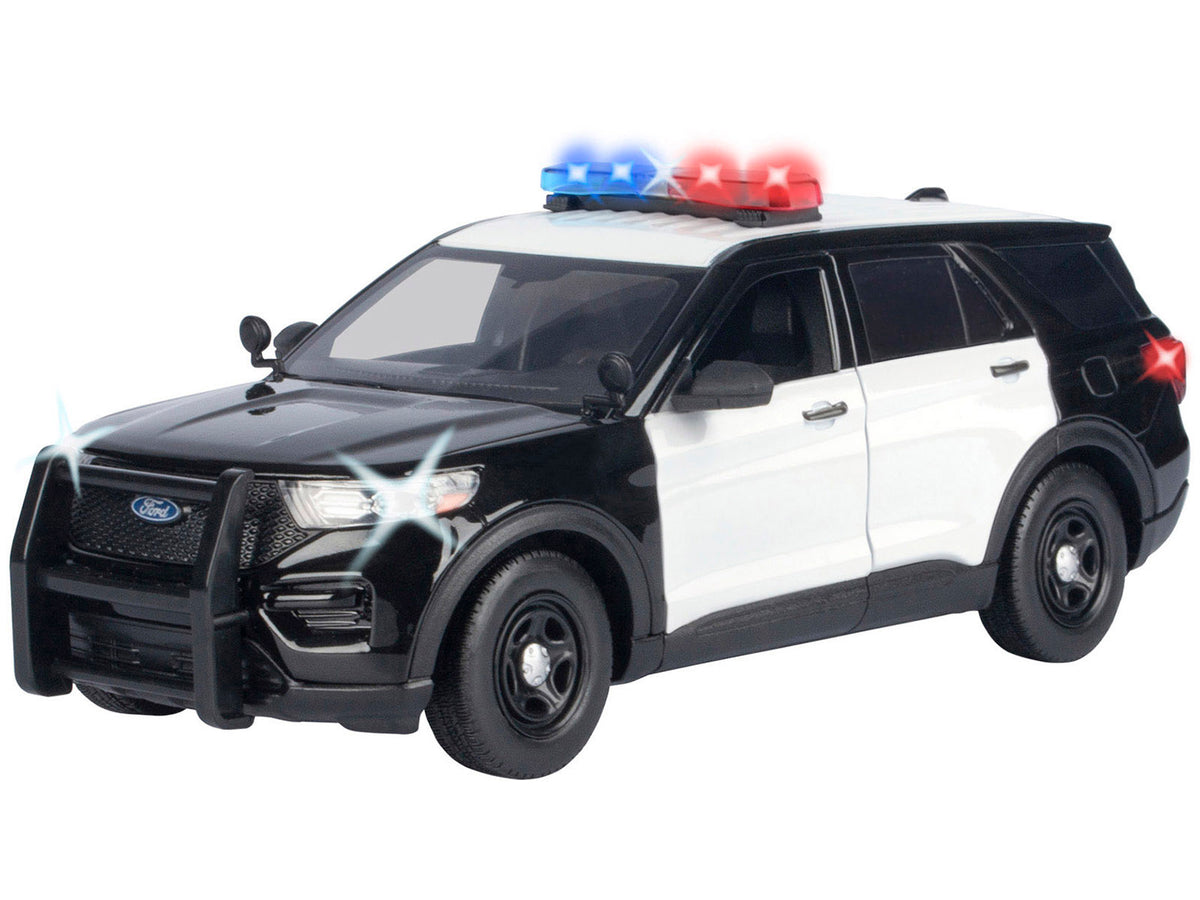 2022 Ford Police Interceptor Utility Black and White 'Builder's Kit' with Flashing Light Bar and Front and Rear Lights and Sounds 1/24 Diecast Model Car by Motormax