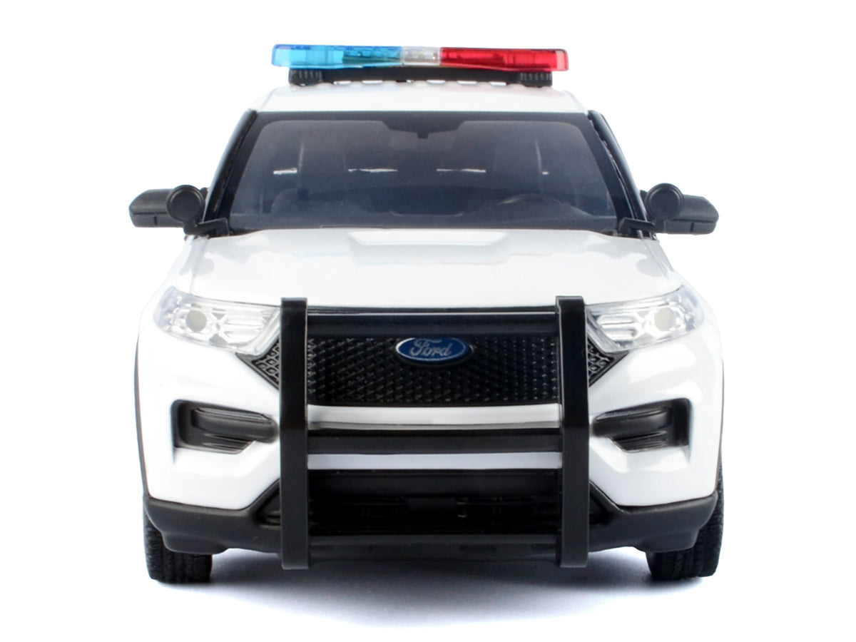 2022 Ford Police Interceptor Utility Plain White 'Builder's Kit' with Flashing Light Bar and Front and Rear Lights and Sounds 1/24 Diecast Model Car by Motormax