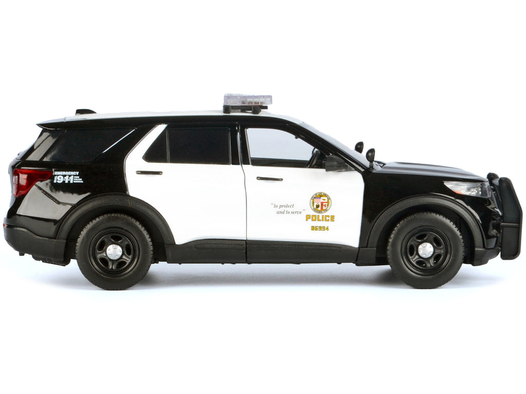 2022 Ford Police Interceptor Utility Black and White 'Los Angeles Police Department (LAPD)' with Flashing Light Bar and Front and Rear Lights and Sounds 1/24 Diecast Model Car by Motormax