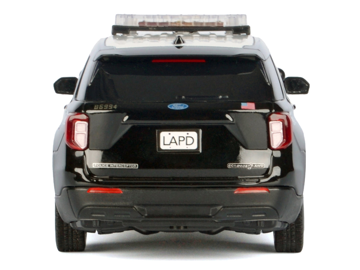 2022 Ford Police Interceptor Utility Black and White 'Los Angeles Police Department (LAPD)' with Flashing Light Bar and Front and Rear Lights and Sounds 1/24 Diecast Model Car by Motormax