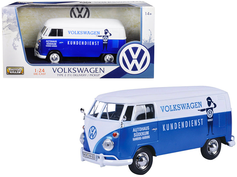 Volkswagen Type 2 (T1) Delivery Van Autohaus Sudekum 'Kundendienst' Candy Blue and White 1/24 Diecast Model Car by Motormax