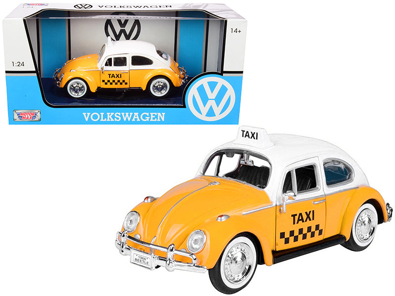1966 Volkswagen Beetle 'Taxi' Yellow with White Top 1/24 Diecast Model Car by Motormax