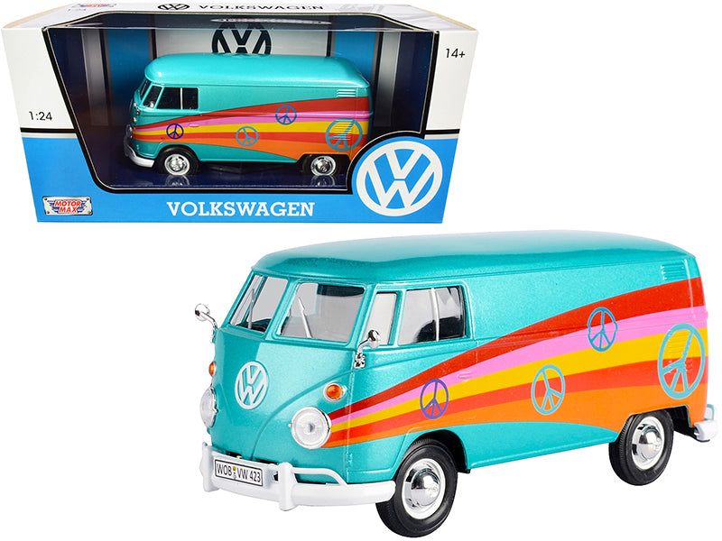 Volkswagen Type 2 (T1) Delivery Van 'Peace' Turquoise Metallic 1/24 Diecast Model Car by Motormax