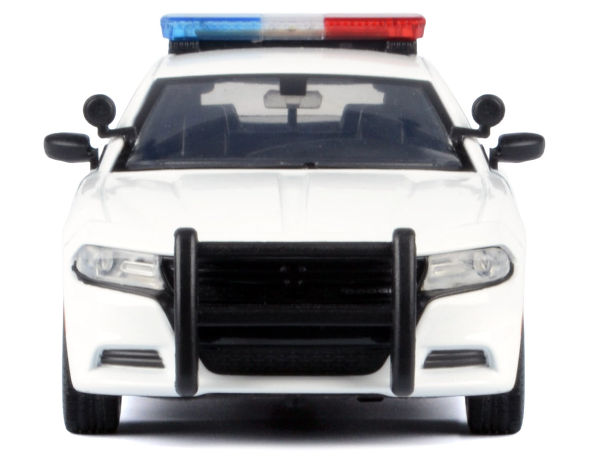 2023 Dodge Charger Pursuit Police Car Unmarked White with Flashing Light Bar Front and Rear Lights and 2 Sounds 'Builder's Kit' 1/24 Diecast Model Car by Motormax