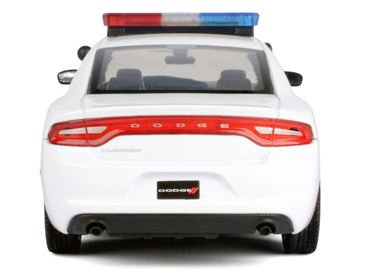 2023 Dodge Charger Pursuit Police Car Unmarked White with Flashing Light Bar Front and Rear Lights and 2 Sounds 'Builder's Kit' 1/24 Diecast Model Car by Motormax