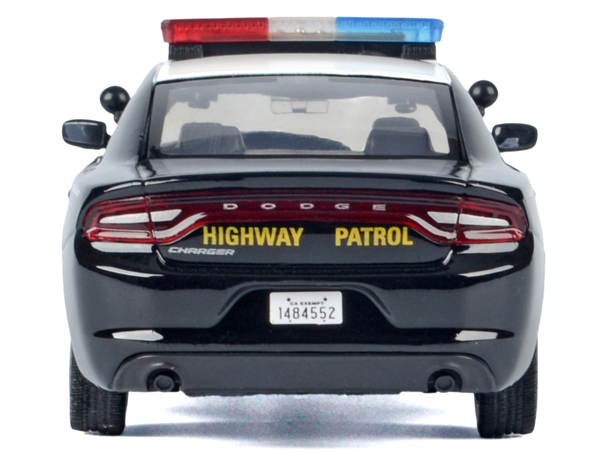 2023 Dodge Charger Pursuit Police Car 'California Highway Patrol (CHP)' Black and White with Flashing Light Bar and Front and Rear Lights and Sounds 1/24 Diecast Model Car by Motormax