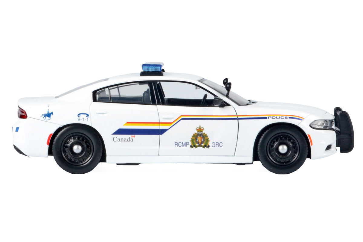 2023 Dodge Charger Pursuit Police Car 'Royal Canadian Mounted Police (RCMP)' White with Flashing Light Bar and Front and Rear Lights and Sound 1/24 Diecast Model Car by Motormax