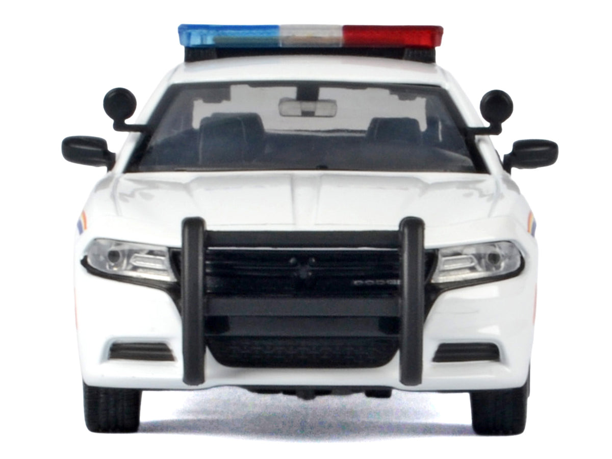 2023 Dodge Charger Pursuit Police Car 'Royal Canadian Mounted Police (RCMP)' White with Flashing Light Bar and Front and Rear Lights and Sound 1/24 Diecast Model Car by Motormax