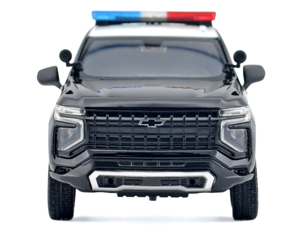 2025 Chevrolet Tahoe PPV 'LAPD (Los Angeles Police Department)' Black and White with Flashing Light Bar and Front and Rear Lights and Sounds 1/24 Diecast Model Car by Motormax
