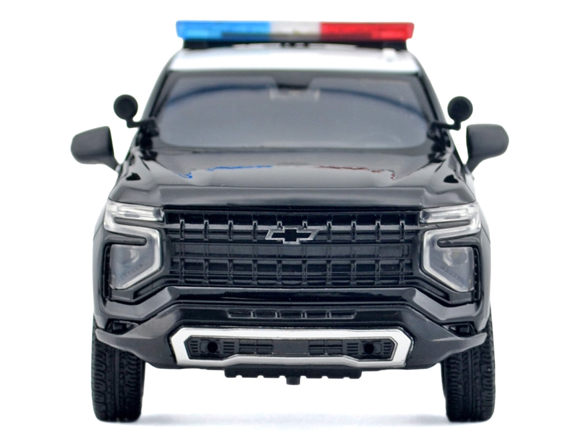 2025 Chevrolet Tahoe PPV 'LAPD (Los Angeles Police Department)' Black and White with Flashing Light Bar and Front and Rear Lights and Sounds 1/24 Diecast Model Car by Motormax
