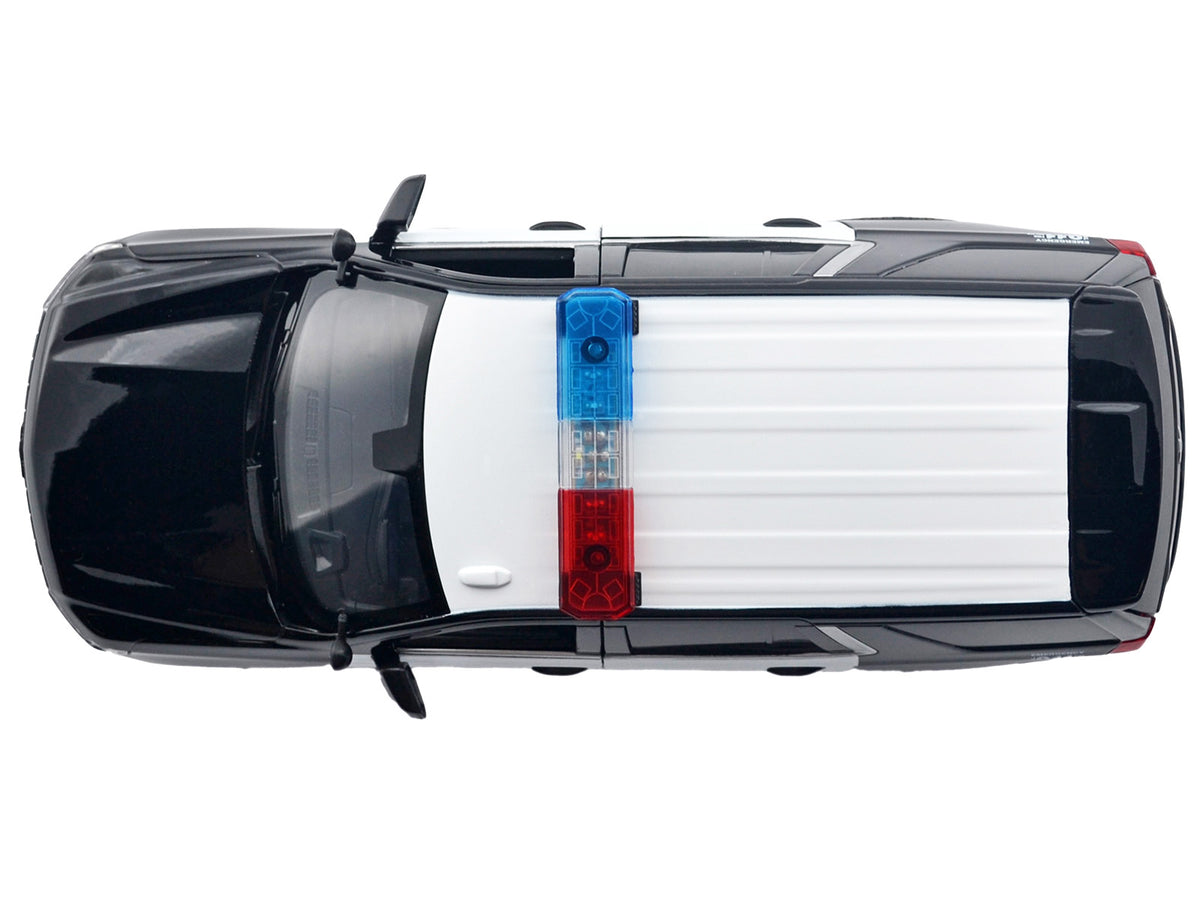 2025 Chevrolet Tahoe PPV 'LAPD (Los Angeles Police Department)' Black and White with Flashing Light Bar and Front and Rear Lights and Sounds 1/24 Diecast Model Car by Motormax