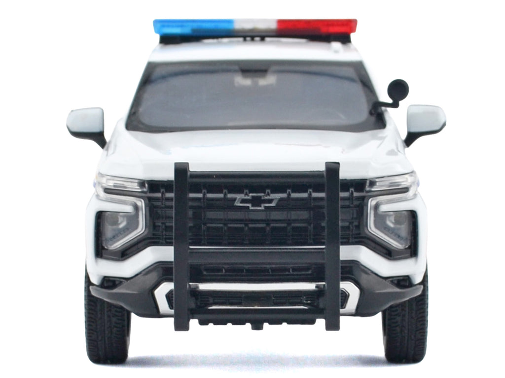2025 Chevrolet Tahoe PPV 'RCMP (Royal Canadian Mounted Police)' White with Stripes with Flashing Light Bar and Front and Rear Lights and Sounds 1/24 Diecast Model Car by Motormax