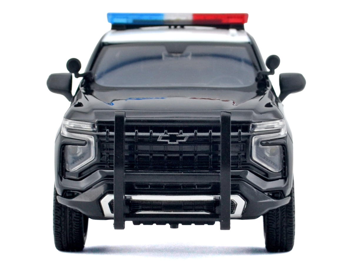 2025 Chevrolet Tahoe PPV 'CHP (California Highway Patrol)' Black and White with Flashing Light Bar and Front and Rear Lights and Sounds 1/24 Diecast Model Car by Motormax