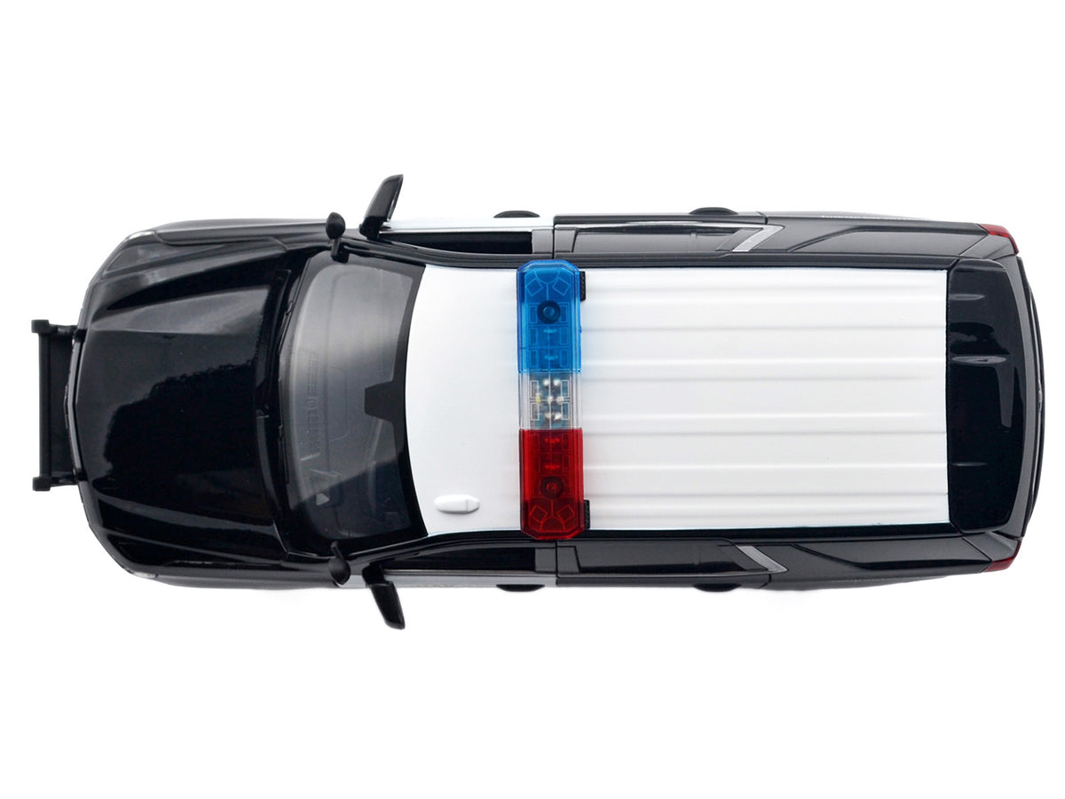 2025 Chevrolet Tahoe PPV 'CHP (California Highway Patrol)' Black and White with Flashing Light Bar and Front and Rear Lights and Sounds 1/24 Diecast Model Car by Motormax