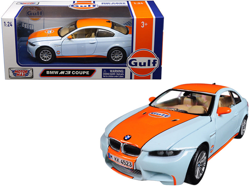 BMW M3 Coupe with 'Gulf Oil' Livery Light Blue with Orange Stripe 1/24 Diecast Model Car by Motormax