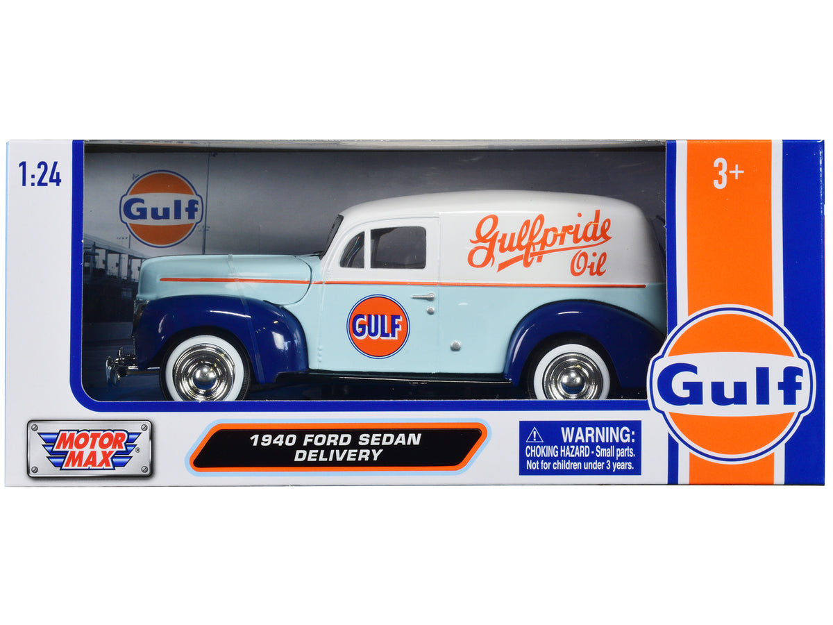 1940 Ford Sedan Delivery Light Blue and White 'Gulf Oil-Gulfpride' 'Gulf Die-Cast Collection' 1/24 Diecast Model Car by Motormax