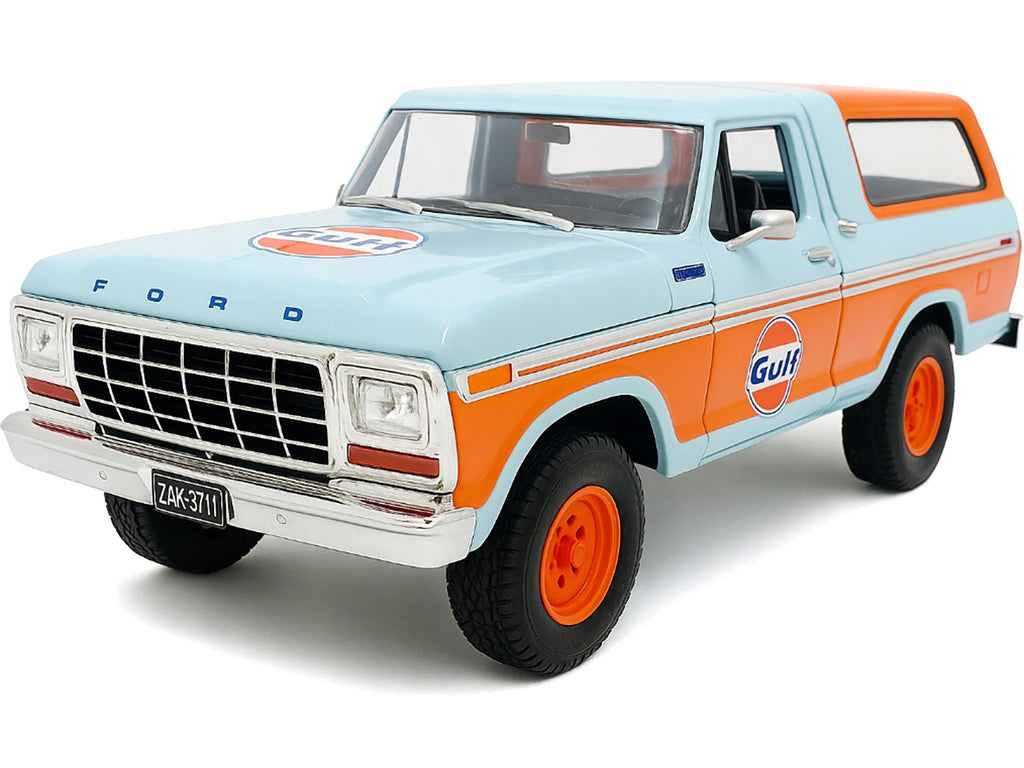 1978 Ford Bronco Light Blue and Orange 'Gulf Oil' 'Gulf Die-Cast Collection' 1/24 Diecast Model Car by Motormax