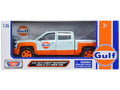 2017 Chevrolet Silverado 1500 LT Z71 Crew Cab Pickup Truck Light Blue with Orange Stripes 'Gulf Oil' 'Gulf Die-Cast Collection' 1/24-1/27 Diecast Model Car by Motormax