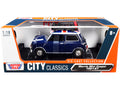 1961-1967 Morris Mini Cooper RHD (Right Hand Drive) Dark Blue with British Flag on the Top and Roof Rack 'City Classics' Series 1/18 Diecast Model Car by Motormax