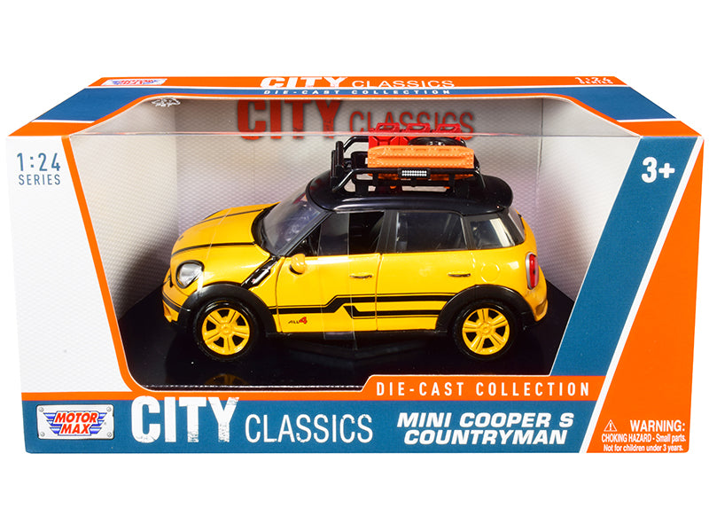Mini Cooper S Countryman with Roof Rack and Accessories Yellow Metallic and Black 'City Classics' Series 1/24 Diecast Model Car by Motormax